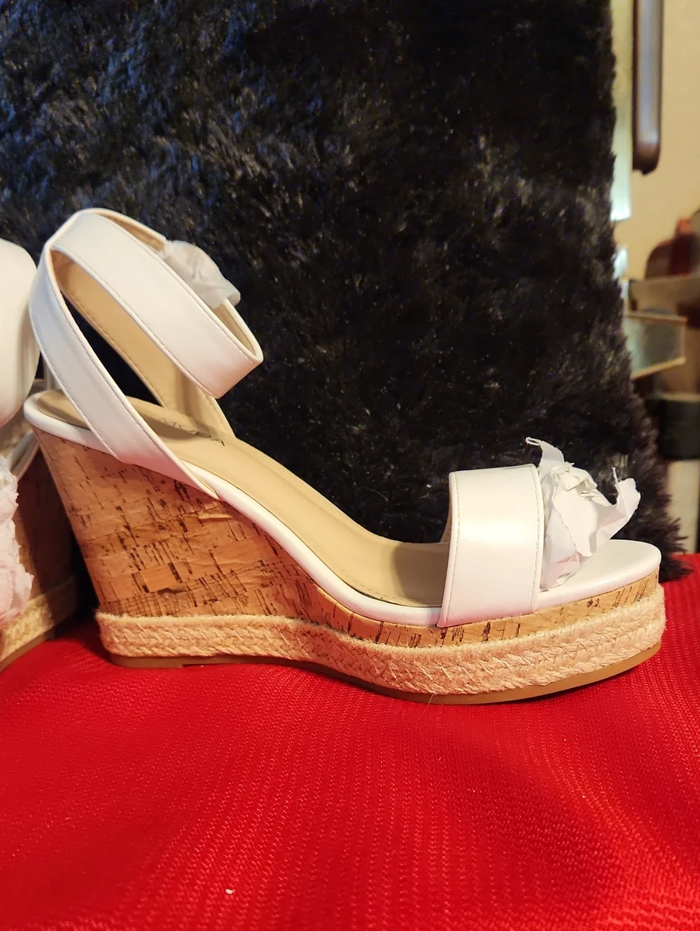 Moda White Espadrille Platform Sandals with Ankle Strap